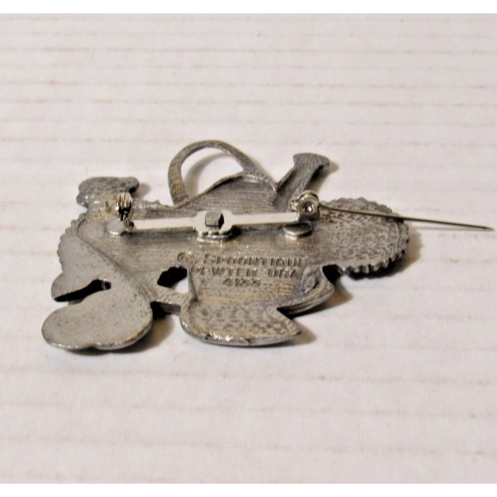 Spoontiques Pewter Garden Brooch Watering Can Sunflowers Trowel USA 4188 Vintage - Picture 5 of 6